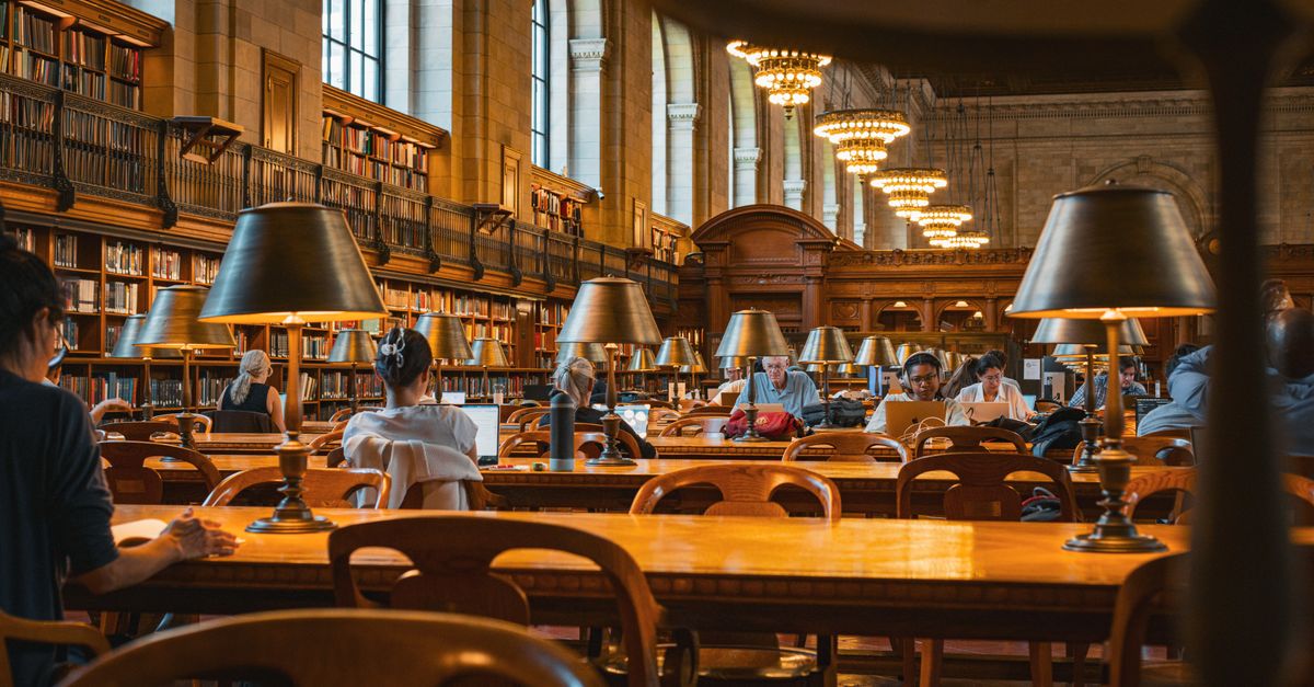 Interior view of the iconic Rose Main Reading Room, New York Public Library.